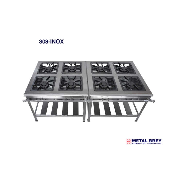 Fogão Industrial 8 Bocas Baixa Pressão Inox
