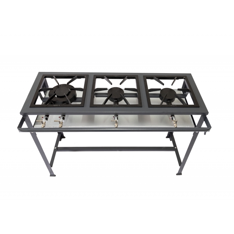 Fogão Industrial 3 Bocas Baixa Pressão - 1 Queimador Duplo