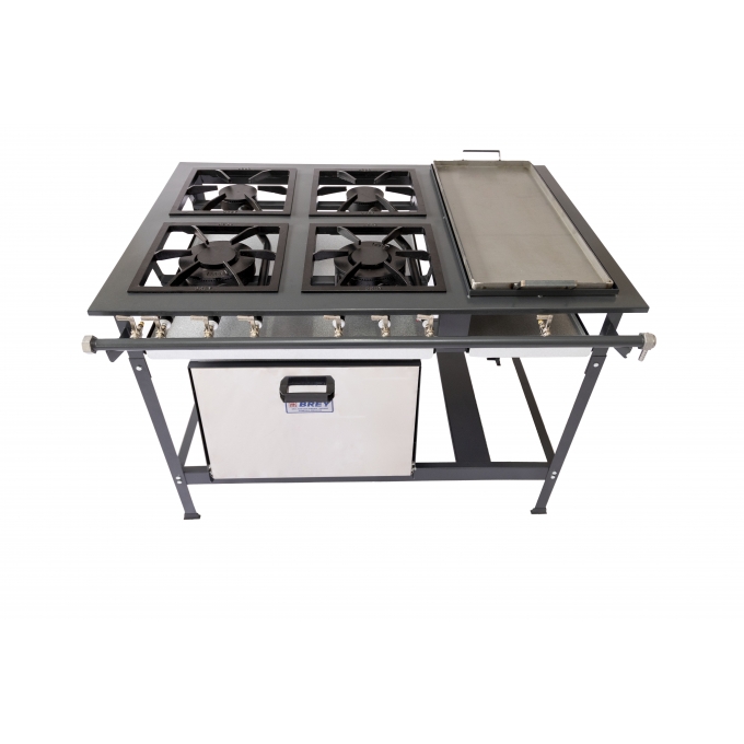 Fogão de 4 bocas com chapa e forno - 2 queimadores duplos e 2 queimadores simples BP