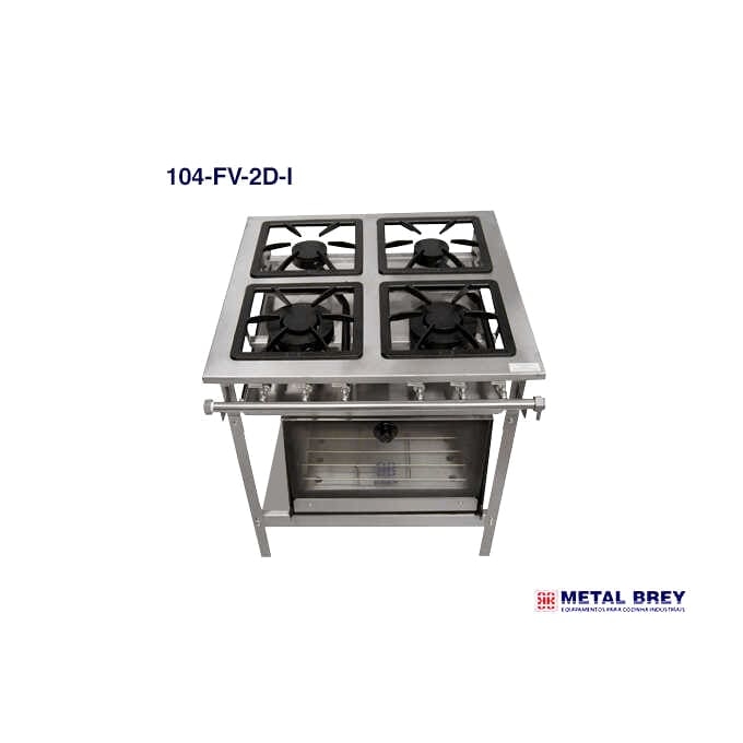 Fogão Industrial 4 Bocas Baixa Pressão Com Forno em Inox